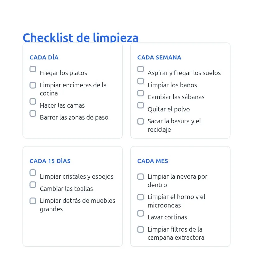 Ejemplo de checklist de limpieza del hogar generado con CreaImprime