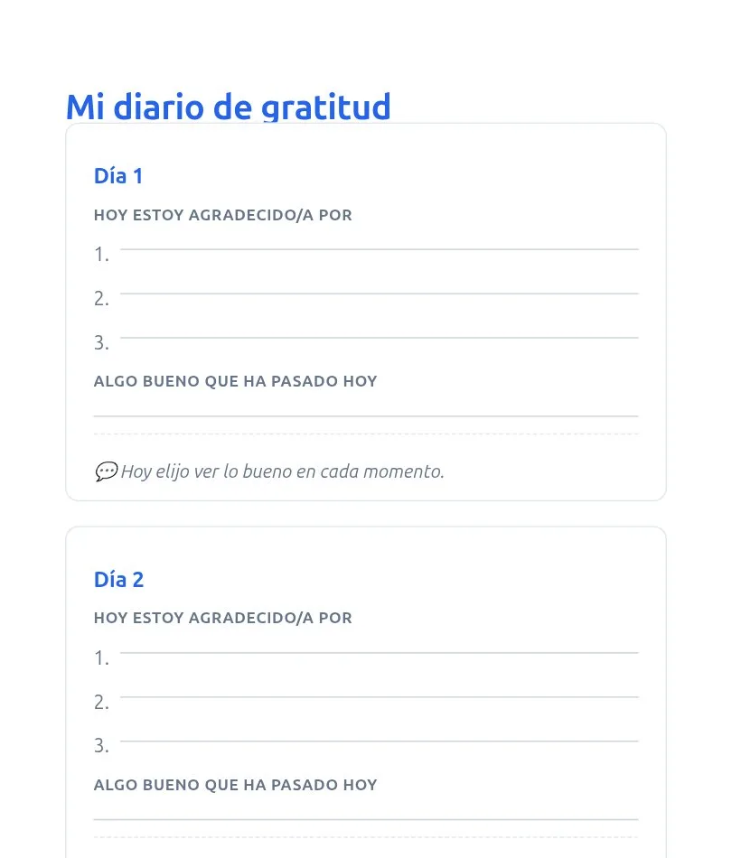 Ejemplo de diario de gratitud personalizado generado con CreaImprime
