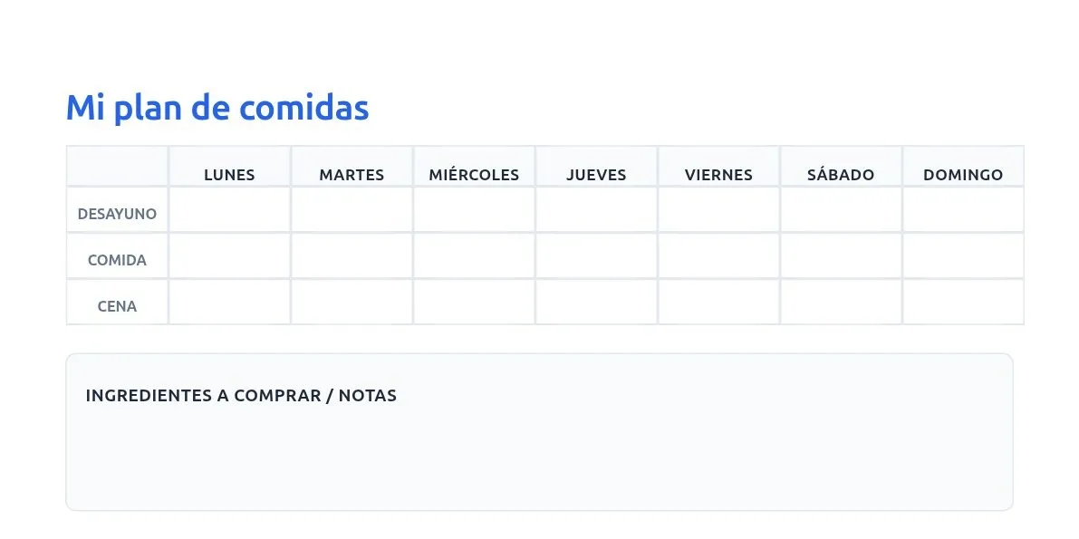 Ejemplo de plan de comidas semanal generado con CreaImprime