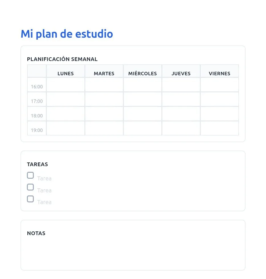 Ejemplo de planificador de estudio personalizado generado con CreaImprime